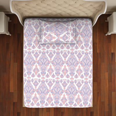 Ornate Blue/Orange 100% Cotton Single Bedsheet - 2-In-1 By Welspun