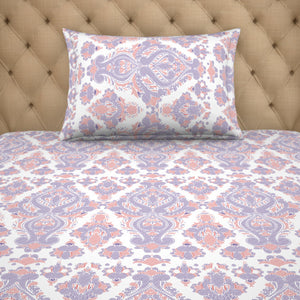 Ornate Blue/Orange 100% Cotton Single Bedsheet - 2-In-1 By Welspun