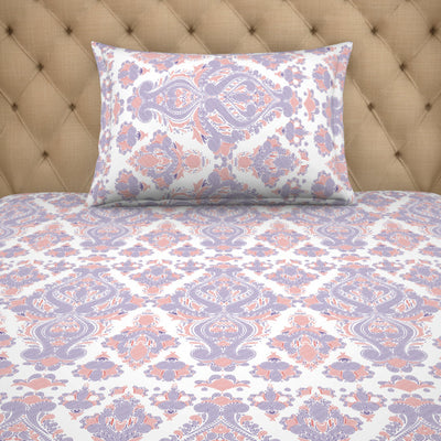 Ornate Blue/Orange 100% Cotton Single Bedsheet - 2-In-1 By Welspun