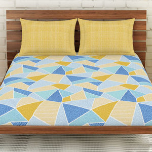 Geometric Lemon - Yellow 100% Cotton Double Bedsheet - Atrium By Spaces