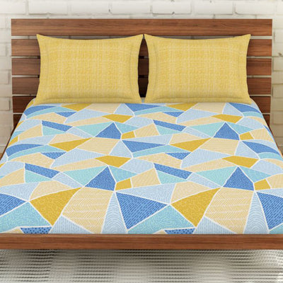 Geometric Lemon - Yellow 100% Cotton Double Bedsheet - Atrium By Spaces