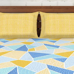 Geometric Lemon - Yellow 100% Cotton Double Bedsheet - Atrium By Spaces