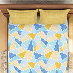 Geometric Lemon - Yellow 100% Cotton Double Bedsheet - Atrium By Spaces