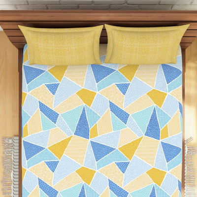 Geometric Lemon - Yellow 100% Cotton Double Bedsheet - Atrium By Spaces