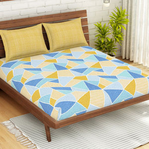Geometric Lemon - Yellow 100% Cotton Double Bedsheet - Atrium By Spaces