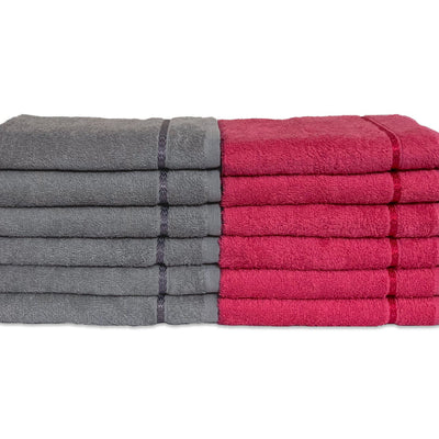 Coral/Grey 12 Piece 100% Cotton Hand Towel Set - Seasons Best Qd By Spaces