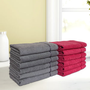 Coral/Grey 12 Piece 100% Cotton Hand Towel Set - Seasons Best Qd By Spaces