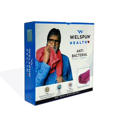 Welspun Anti Bacterial 100% Cotton Face Towel Set (4 Pcs)