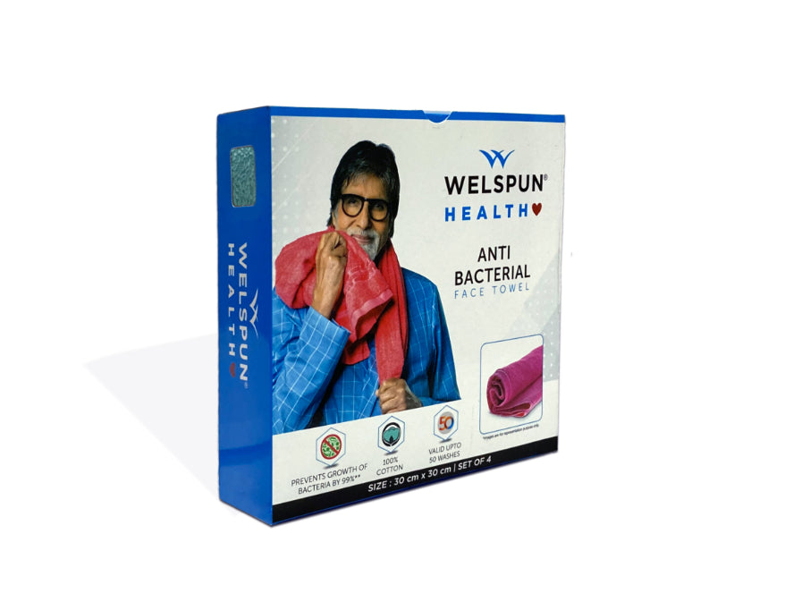 Welspun Anti Bacterial 100% Cotton Face Towel Set (4 Pcs)