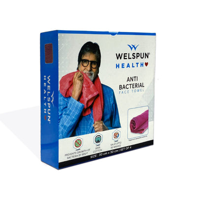 Welspun Anti Bacterial 100% Cotton Face Towel Set (4 Pcs)