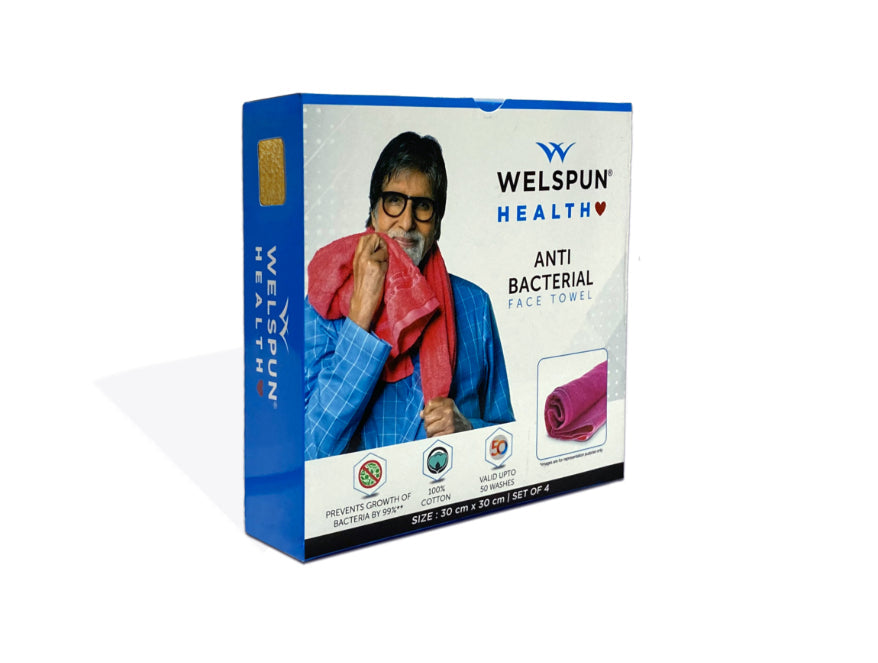 Welspun Anti Bacterial 100% Cotton Face Towel Set (4 Pcs)