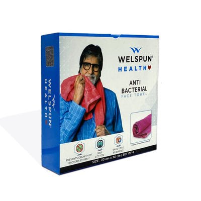 Welspun Anti Bacterial 100% Cotton Face Towel Set (4 Pcs)