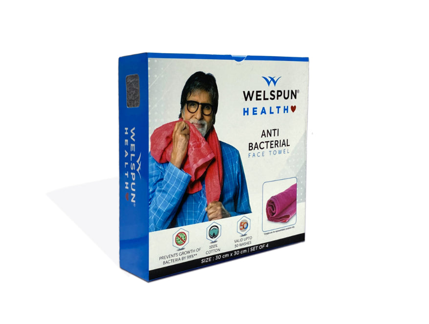 Welspun Anti Bacterial 100% Cotton Face Towel Set (4 Pcs)