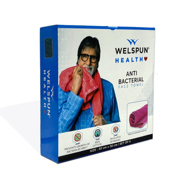 Welspun Anti Bacterial 100% Cotton Face Towel Set (4 Pcs)