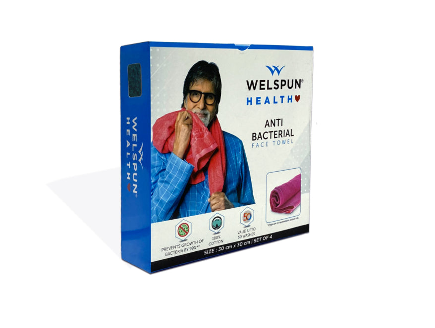 Welspun Anti Bacterial 100% Cotton Face Towel Set (4 Pcs)