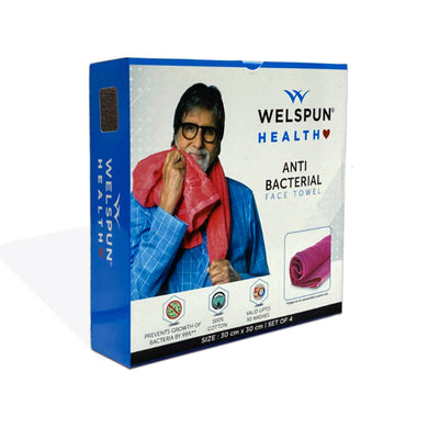 Welspun Anti Bacterial 100% Cotton Face Towel Set (4 Pcs)