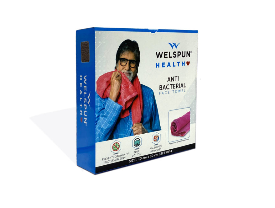 Welspun Anti Bacterial 100% Cotton Face Towel Set (4 Pcs)