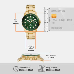 Fossil Blue Dive Men Quartz Green Dial Analog Stainless Steel Watch FS6030