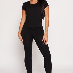 Waffle Knit Waist Fleece Lined Leggings