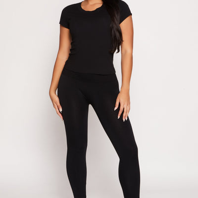 Waffle Knit Waist Fleece Lined Leggings