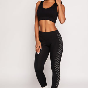 Seamless Checkered Rhinestone Detail Leggings