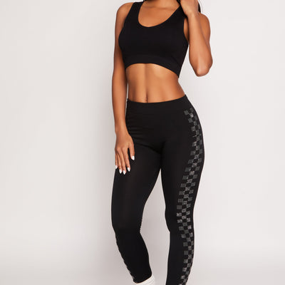 Seamless Checkered Rhinestone Detail Leggings