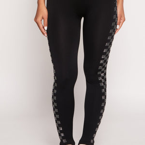 Seamless Checkered Rhinestone Detail Leggings