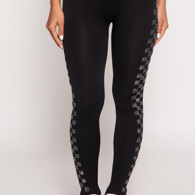 Seamless Checkered Rhinestone Detail Leggings