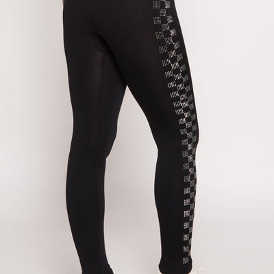 Seamless Checkered Rhinestone Detail Leggings