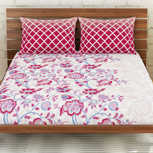 Floral Pink 100% Cotton Double Bedsheet - Atrium By Spaces