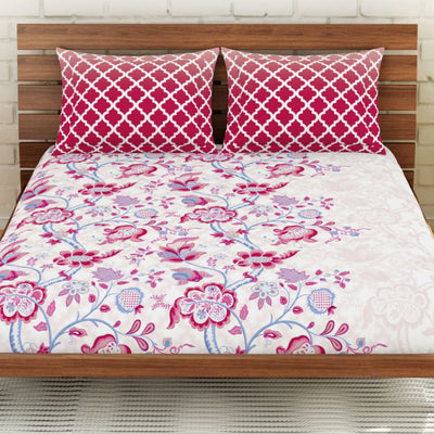Floral Pink 100% Cotton Double Bedsheet - Atrium By Spaces