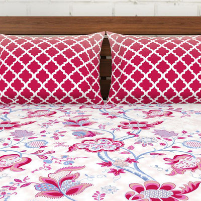 Floral Pink 100% Cotton Double Bedsheet - Atrium By Spaces