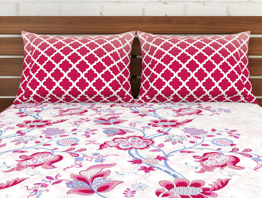 Floral Pink 100% Cotton Double Bedsheet - Atrium By Spaces