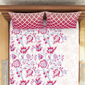 Floral Pink 100% Cotton Double Bedsheet - Atrium By Spaces