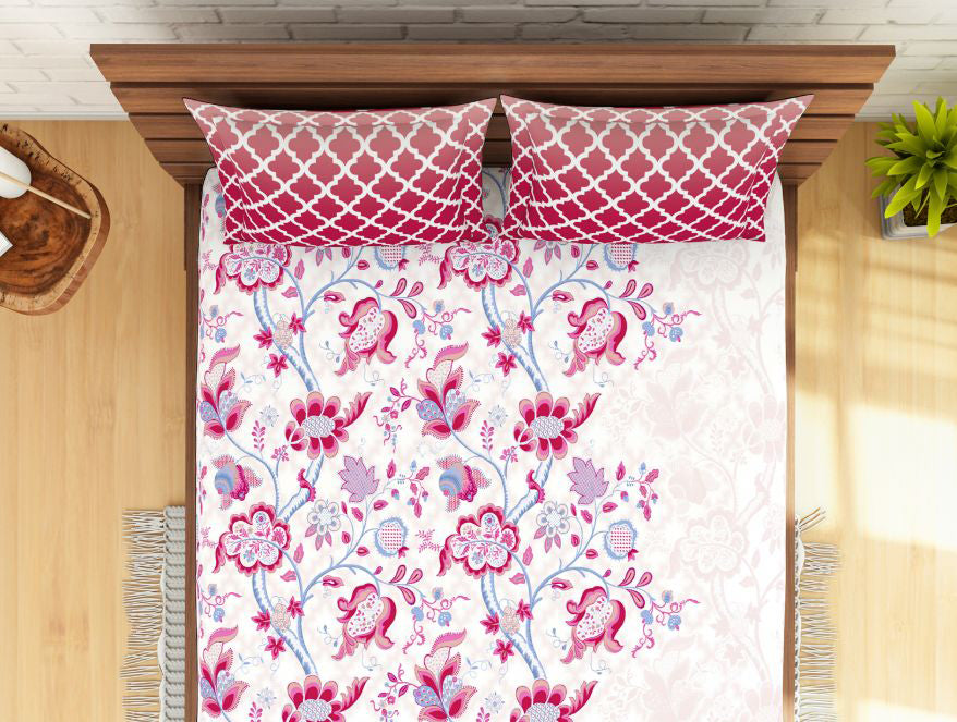 Floral Pink 100% Cotton Double Bedsheet - Atrium By Spaces