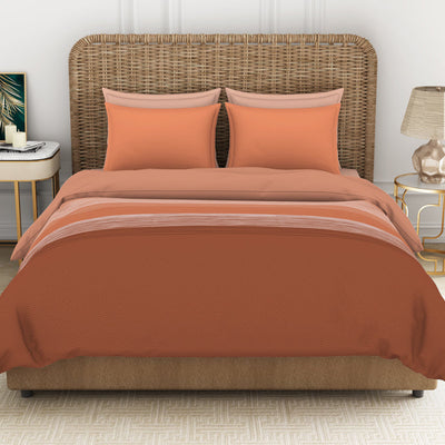 Geometric Apricot Orange - Dark Orange 100% Cotton Shell Double Quilt / AC Comforter - Adonia By Spaces