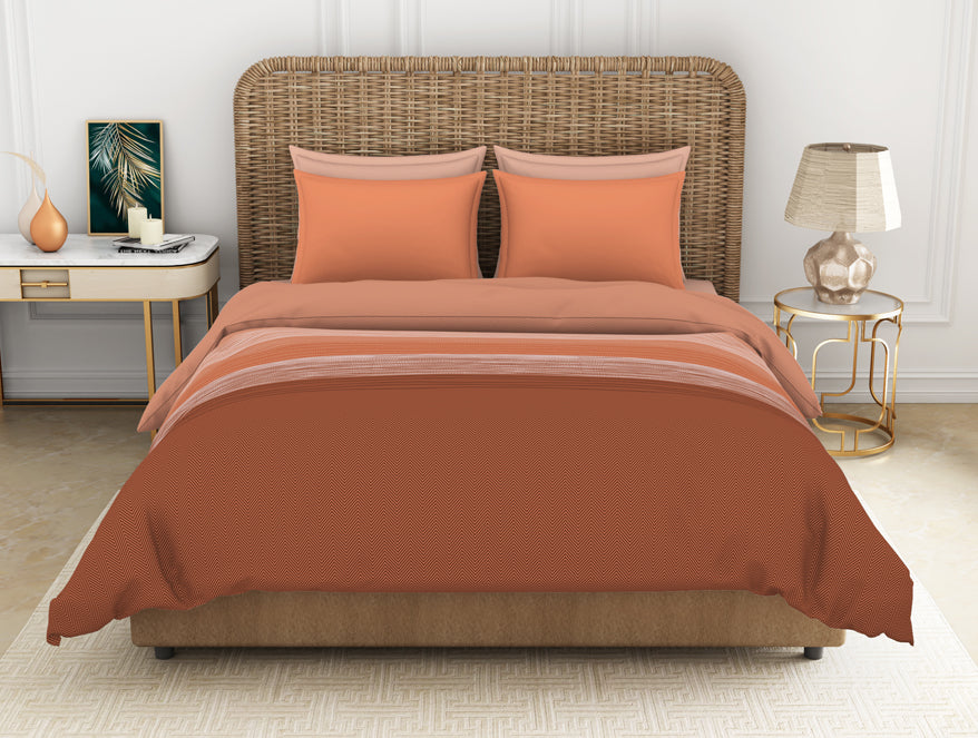 Geometric Apricot Orange - Dark Orange 100% Cotton Shell Double Quilt / AC Comforter - Adonia By Spaces