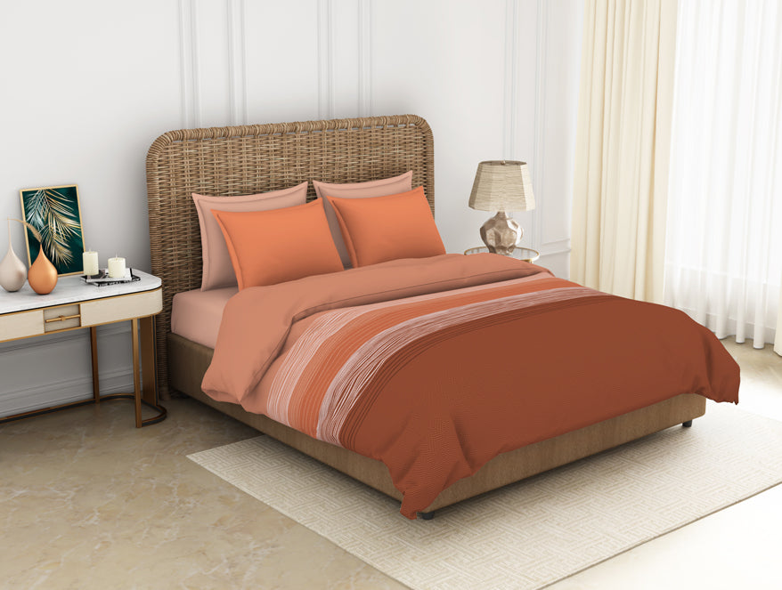 Geometric Apricot Orange - Dark Orange 100% Cotton Shell Double Quilt / AC Comforter - Adonia By Spaces