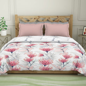 Floral Teaberry - Pink 100% Cotton Shell Double Quilt / AC Comforter - Blockbuster Plus By Spaces