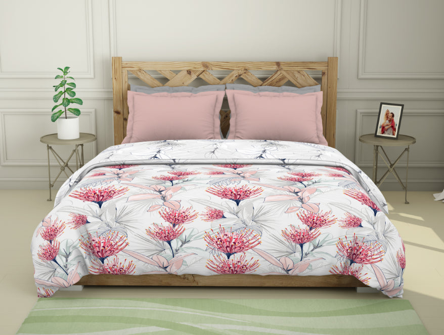 Floral Teaberry - Pink 100% Cotton Shell Double Quilt / AC Comforter - Blockbuster Plus By Spaces