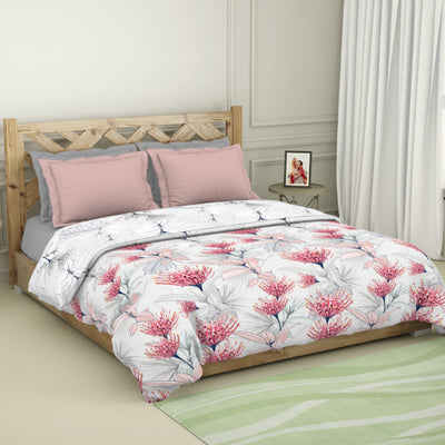 Floral Teaberry - Pink 100% Cotton Shell Double Quilt / AC Comforter - Blockbuster Plus By Spaces