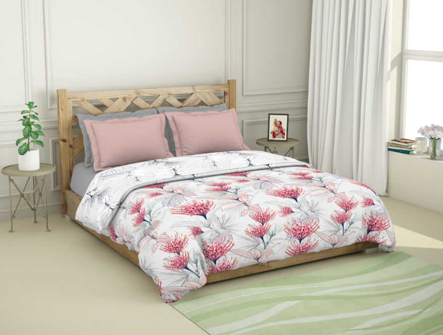 Floral Teaberry - Pink 100% Cotton Shell Double Quilt / AC Comforter - Blockbuster Plus By Spaces
