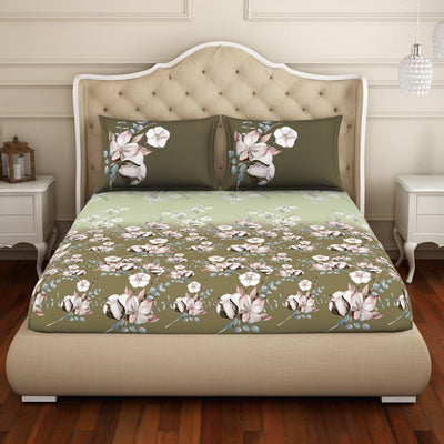 Floral Dried Herb - Green 100% Cotton Queen Fitted Sheet - Welspun Anti Bacterial By Welspun