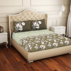 Floral Dried Herb - Green 100% Cotton Queen Fitted Sheet - Welspun Anti Bacterial By Welspun
