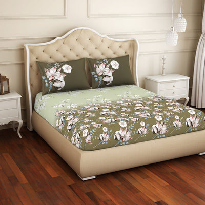 Floral Dried Herb - Green 100% Cotton Queen Fitted Sheet - Welspun Anti Bacterial By Welspun