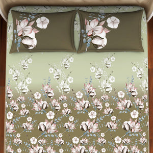 Floral Dried Herb - Green 100% Cotton Queen Fitted Sheet - Welspun Anti Bacterial By Welspun