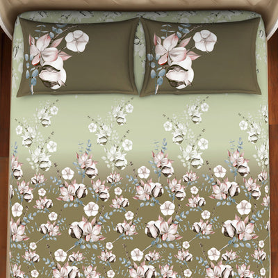 Floral Dried Herb - Green 100% Cotton Queen Fitted Sheet - Welspun Anti Bacterial By Welspun