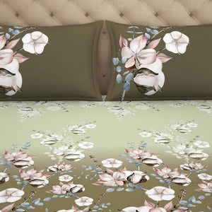 Floral Dried Herb - Green 100% Cotton Queen Fitted Sheet - Welspun Anti Bacterial By Welspun