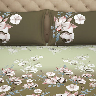 Floral Dried Herb - Green 100% Cotton Queen Fitted Sheet - Welspun Anti Bacterial By Welspun
