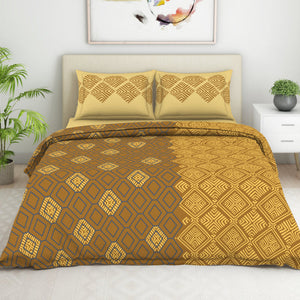 Geometric Buckthorn Brown - Dark Yellow 100% Cotton Double Bedsheet - Seasons Best Premium By Welspun